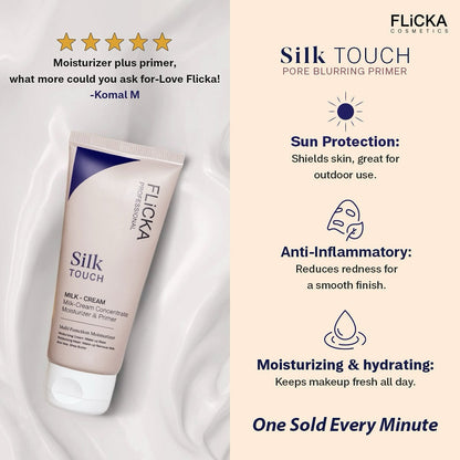 Flicka Silk Touch 3 in 1 Moisturizer and Primer for Face | Long-Lasting, Flawless and Dewy Makeup Base | Pore Minimizer | All Skin Types