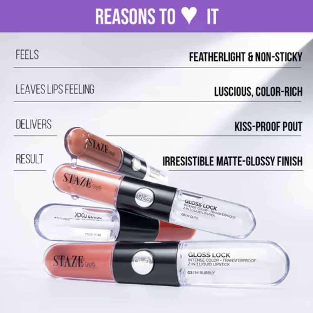 STAZE 9to9 Gloss Lock | 12-Hour Transfer-Proof Plumping Lip Gloss with Berries & Botanicals (Buy 1 Get 1 Free 🎁)