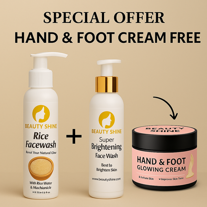 Beauty Shine Brightening & Rice Facewash Combo (Hand & Foot Cream Free 🎁)