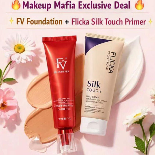 Flicka Silk Touch 3 in 1 Moisturizer and Primer for Face + FV Skin Liquid Foundation Full Coverage Formula